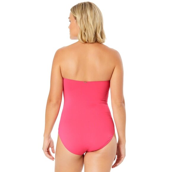 NWT Anne Cole Live In Color Twist Front Shirred One Piece Swimsuit Pink Glow 12 - Picture 2 of 7